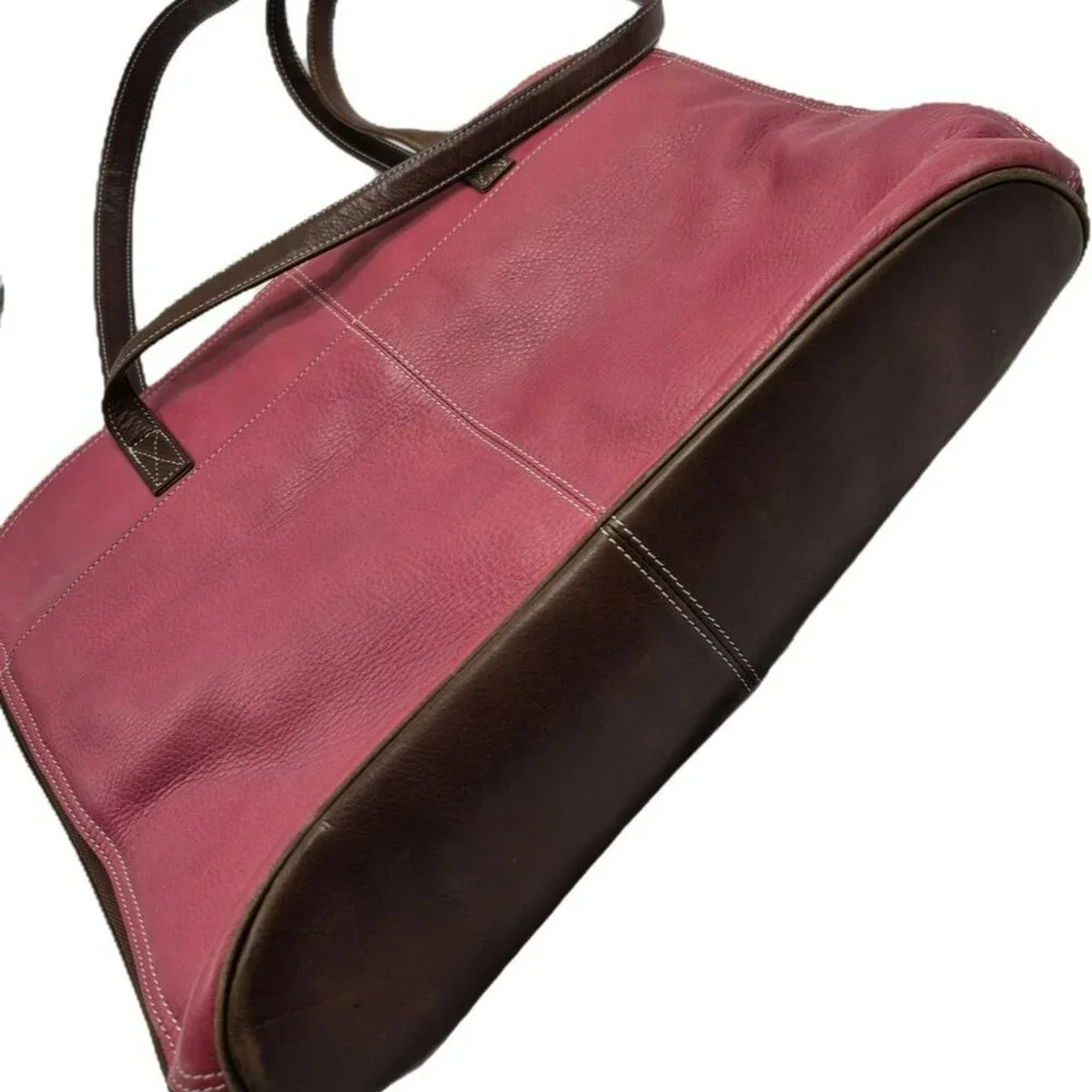 Wilsons Leather Pelke Studio Laptop Tote Bag Pink & Brown Shoulder Straps Work